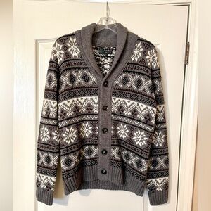 Tris Line Made in Italy Wool Blend Cardigan Sweater Size M Gray Fair Isle Dad